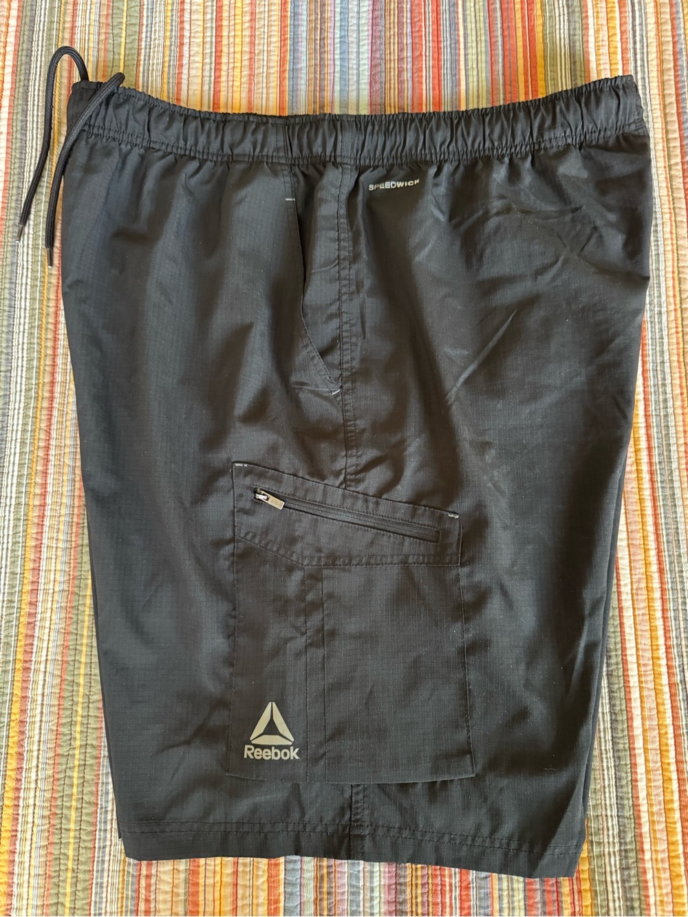 Reebok Black Performance Ripstop Cargo Shorts Men's 1XL elastic waist drawstring